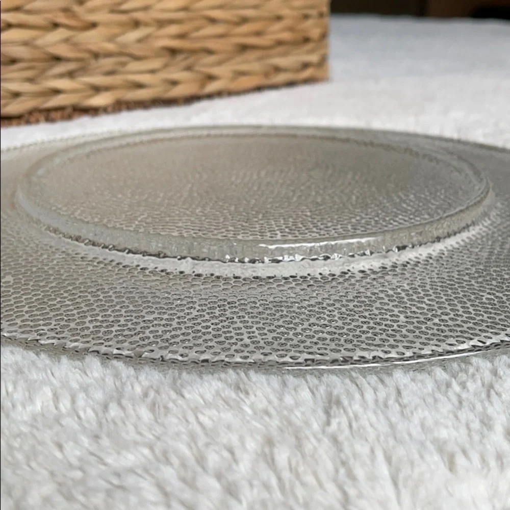 Pier 1 Imports Serving Platter Plate Pebbled Textured 12 1/2” Clear Glass